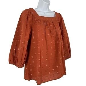 LC Lauren Conrad Squareneck Peasant Top Copper Metallic XS